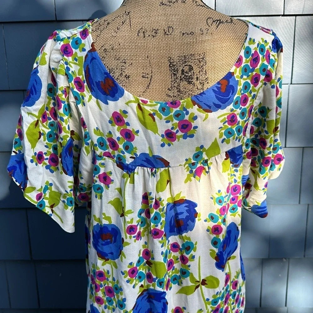 💙🩵💚Vintage, gorgeous floral, handmade caftan dress maxi mumu white blue - Picture 3 of 11